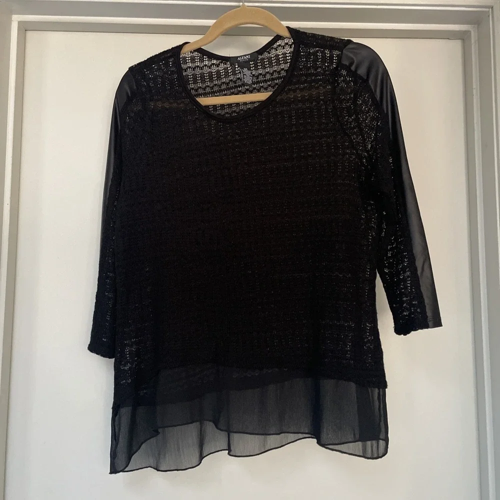 Alfani Petite Medium Women's Black Knit Sweater Pullover Long Sleeve RN 114068